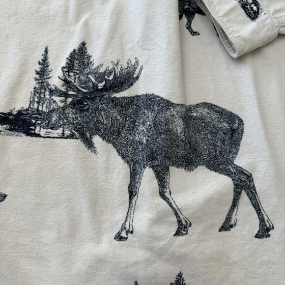 Vtg Eddie Bauer AOP Flannel Shirt Mens Large Wild Life Graphic Ivory Long Sleeve - Picture 6 of 13
